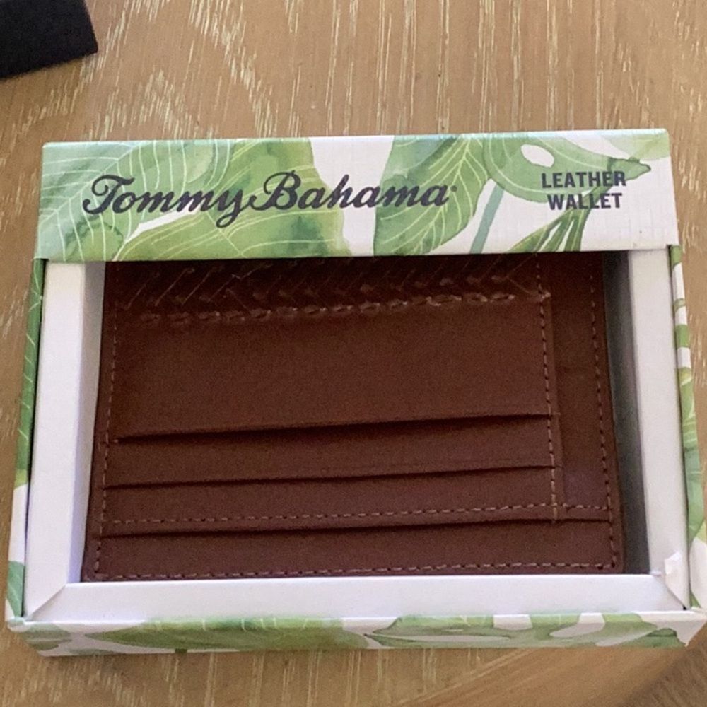 Tommy Bahama Mens Brown Leather Laced Detail Card Case Wallet Gift Boxed New
